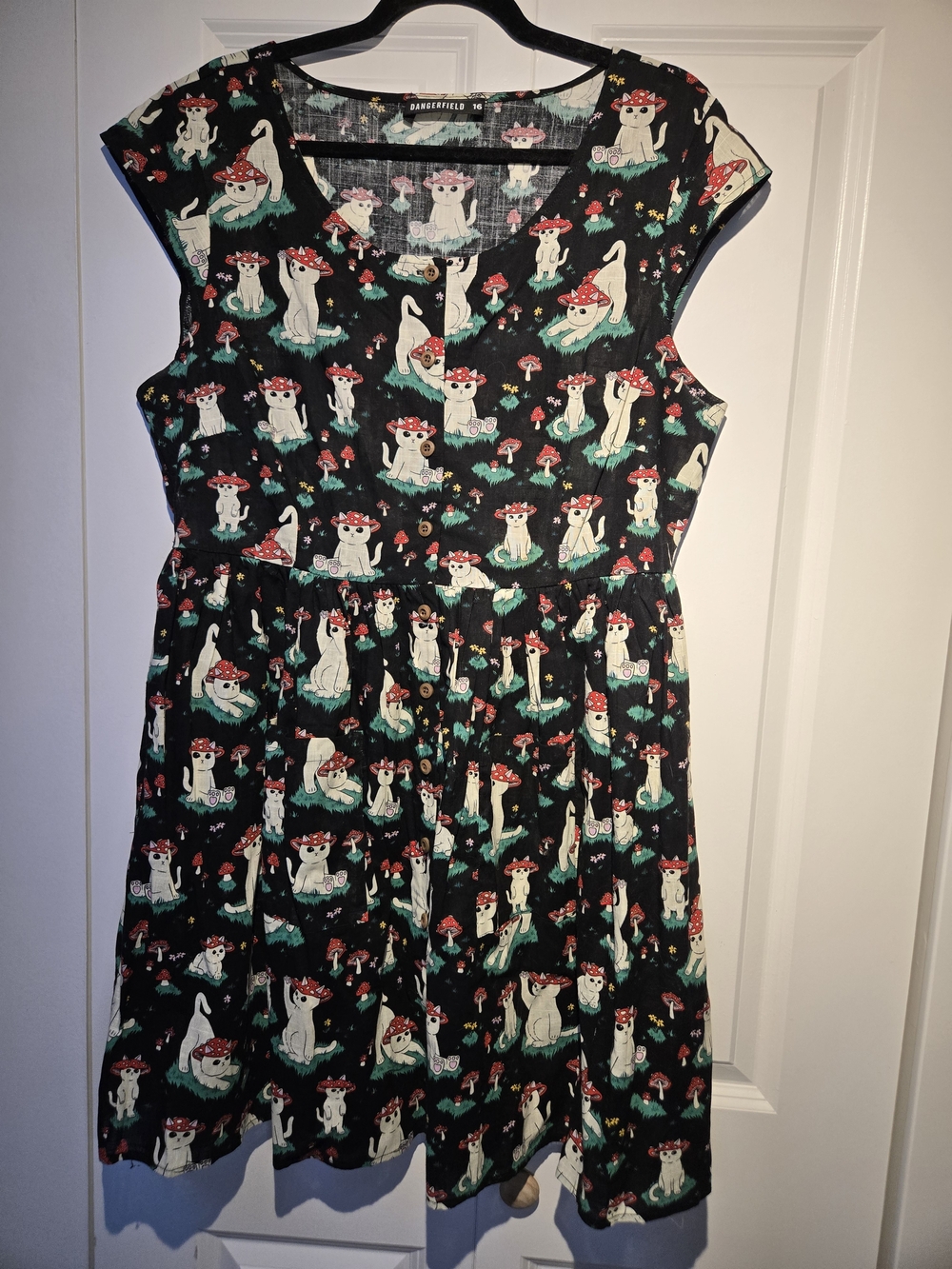 Black Mushroom Cat Print Dress